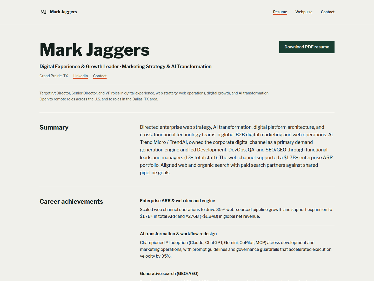 mjaggers.com resume page